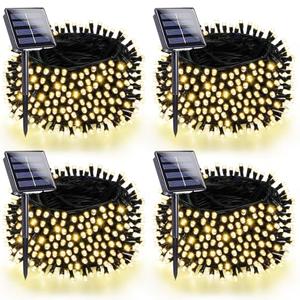 4 Pack 180FT Solar String Lights for Outside, Super Bright 320 LED Solar Christmas Lights Outdoor Waterproof with 8 Modes, Green Wire Twinkle Fairy Lights for Xmas Tree Party Yard (Warm White)