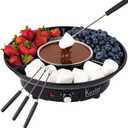 Kusini Electric Fondue Pot Set - Chocolate Fondue Kit - Temperature Control, Detachable Serving Trays, & 4 Roasting Forks - Gift Set & Date Night Idea. Serve at Movie Night or Game Night. (Black)