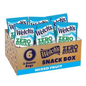 Welch's Zero Sugar Fruity Bites, Mixed Fruit Snack Box, Gluten Free & Sugar Free Snacks, 3oz Snack Packs (Pack of 6) (Best By: 05/22/2026)
