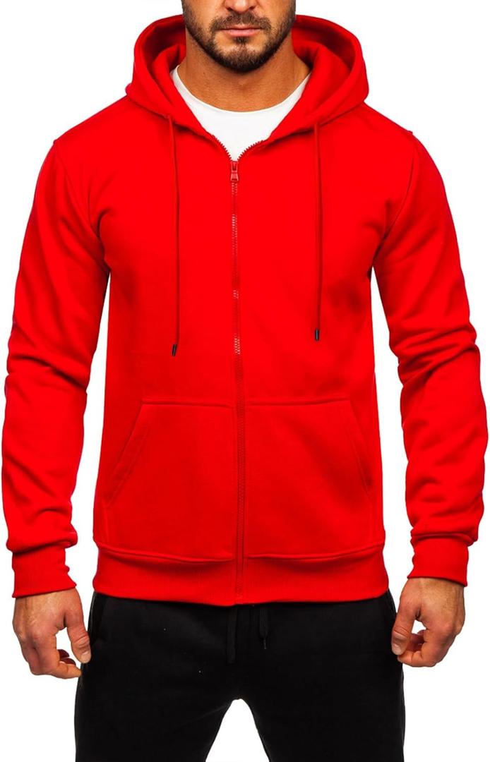 TUVEKE Men's Zip Up Hoodie Athletic Hoodies Long Sleeve Fleece Hooded Sweatshirts Lightweigt With Pockets (S) (Red)