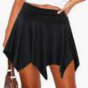 TZLDN Womens Flowy Mini Skirt with Shorts Fairy Y2K Asymmetrical Pirate Skort Trendy Sexy Rave Festival Outfits Going Out Size Black M 