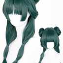 Half and Half Maomao Cosplay Wig with Double Buns & Bangs, 19'' Long Dark Green Anime Ponytails Wigs Pigtail Hair Wig for Women Girls Halloween Party Daily