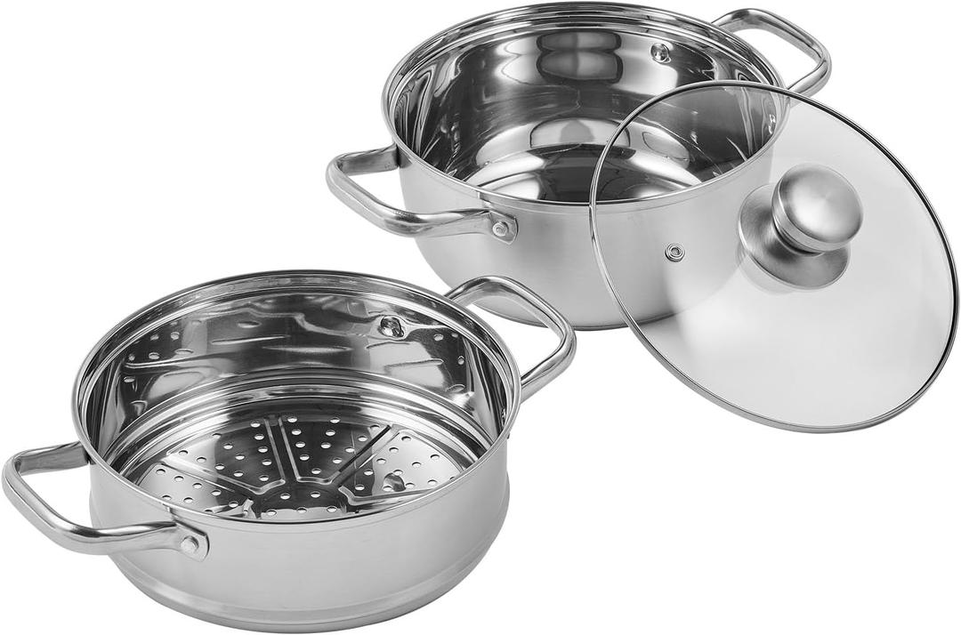 VEVOR Steamer Pot, 8.66in/22cm Steamer for Cooking with 3QT Stock Pot and Vegetable, Large Capacity Stainless Steel Food Steamer Cookware with Lid for Gas Electric Induction Grill Stove