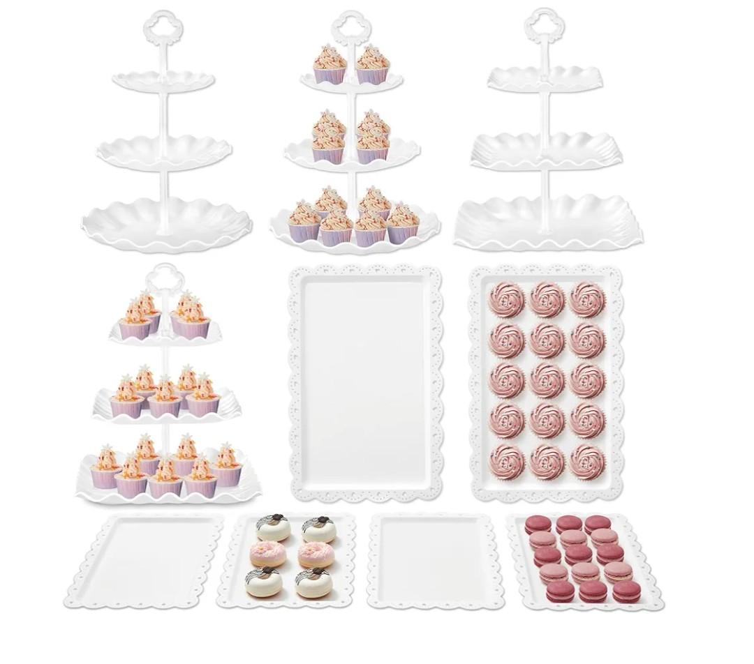 Kootek Dessert Cupcake Stand, 10pcs Dessert Table Display Set, 3 Tiered Cup Cake Holder Tower Stand Riser& Cookie Serving Trays for Wedding, Tea Party, Birthday, Baby Shower