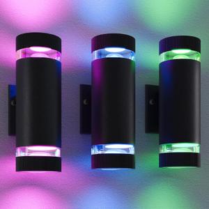 wowlite RGB Up and Down Lights Outdoor Wall Sconce, Smart Exterior Lighting Fixtures with GU10 Bulb, Dimmable Color Changing Wall Mounted Light, 1200LM Exterior Lights for House Compatible with Alexa, 3 Pack