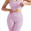 SUUKSESS Women 2 Piece Workout Sets Compression Tummy Control Leggings with Pockets Halter Built in Bra Tank Tops (Pink, M)
