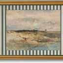 Coastal Landscape Wall Art Striped Lake Wall Decor Gold Framed 16x24 In