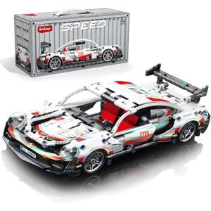 Sosuy Building-Block Race-Car Set, 1:18 Technical Model Kit 586 Pcs DIY White Pull-Back Toy for Boy Girl Kid Age 6+ Year, Birthday Gift for Teen Adult Display, Speed Super Sports Cars Bricks Icons