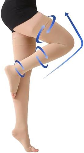 Thigh High Compression Stockings Toeless - Unisex, Opaque, KEKING 15-20mmHg Graduated Compression Leg Support Hose with Anti-Slip Silicone Band - Swelling, Varicose Veins, Edema, Trave (,Beige 3X-Large)