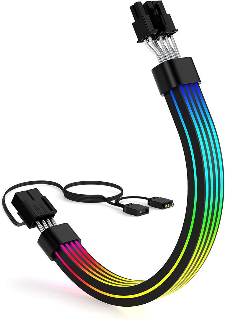 Sirlyr RGB 8 Pin PCIE Cable,Bright ARGB GPU Cables Extension for RTX 3060 4060 4070 Radeon RX 6600 580 Graphics Card Power Supply 5V3Pin PC Case Accessory Black