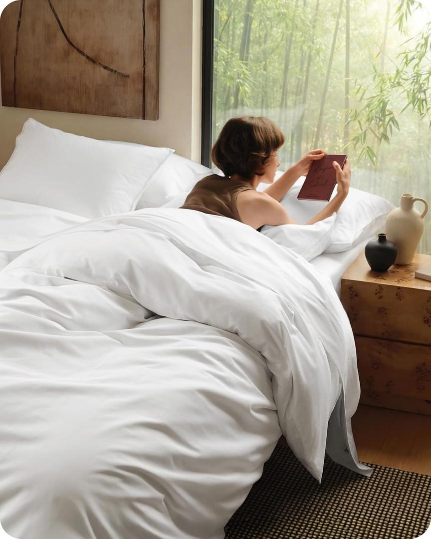 Bedsure Cooling Duvet Cover King Size, Cotton & Viscose Derived from Bamboo Duvet Cover Set, PureWoven Ultra-Soft, Breathable & Lightweight Home Bedding for All Seasons (White,104"x90")