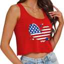 Aluvee USA 4th of July Tank Tops Women Red White and Blue Shirts Tank Tops American Patriotic Flag Crop Sleeveless Tee (M)