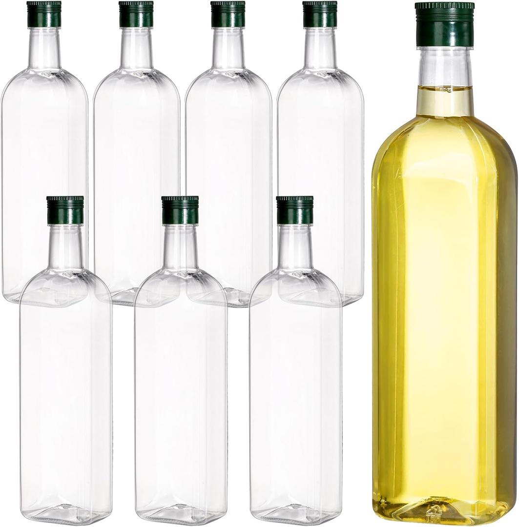 Yopay 8 Pack 32OZ Plastic Empty Bottles with Cap, Long Neck Wine Bottles for Liquor BPA-Free, Reusable Beer Soda Olive Oil Bottle, Leakproof Container for Juice Shaved Ice Flavoring Syrup