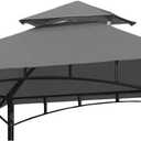 Ontheway 5FT x 8FT Double Tiered Replacement Canopy Grill BBQ Gazebo Roof Top Gazebo Replacement Canopy Roof (Grey)