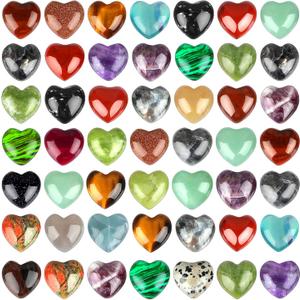 Fumete 50 Pcs Natural Heart Shaped Crystal Stones Bulk Worry Stones Healing Gemstone Gifts for Woman Mini Assorted Pocket Heart Stone for Energy Balancing Meditation