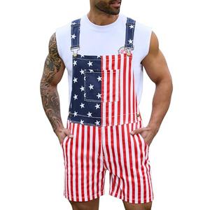 Odefou Bib Overalls for Men Shorts Romper Festival Jumpsuits Fashion Coveralls(Flag Print,4XL)