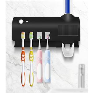 Hanging toothbrush holder and space saving toothpaste dispenser. This convenient organizer neatly stores toothbrushes and toothpaste together, ensuring safe and secure use for the whole family (Black)