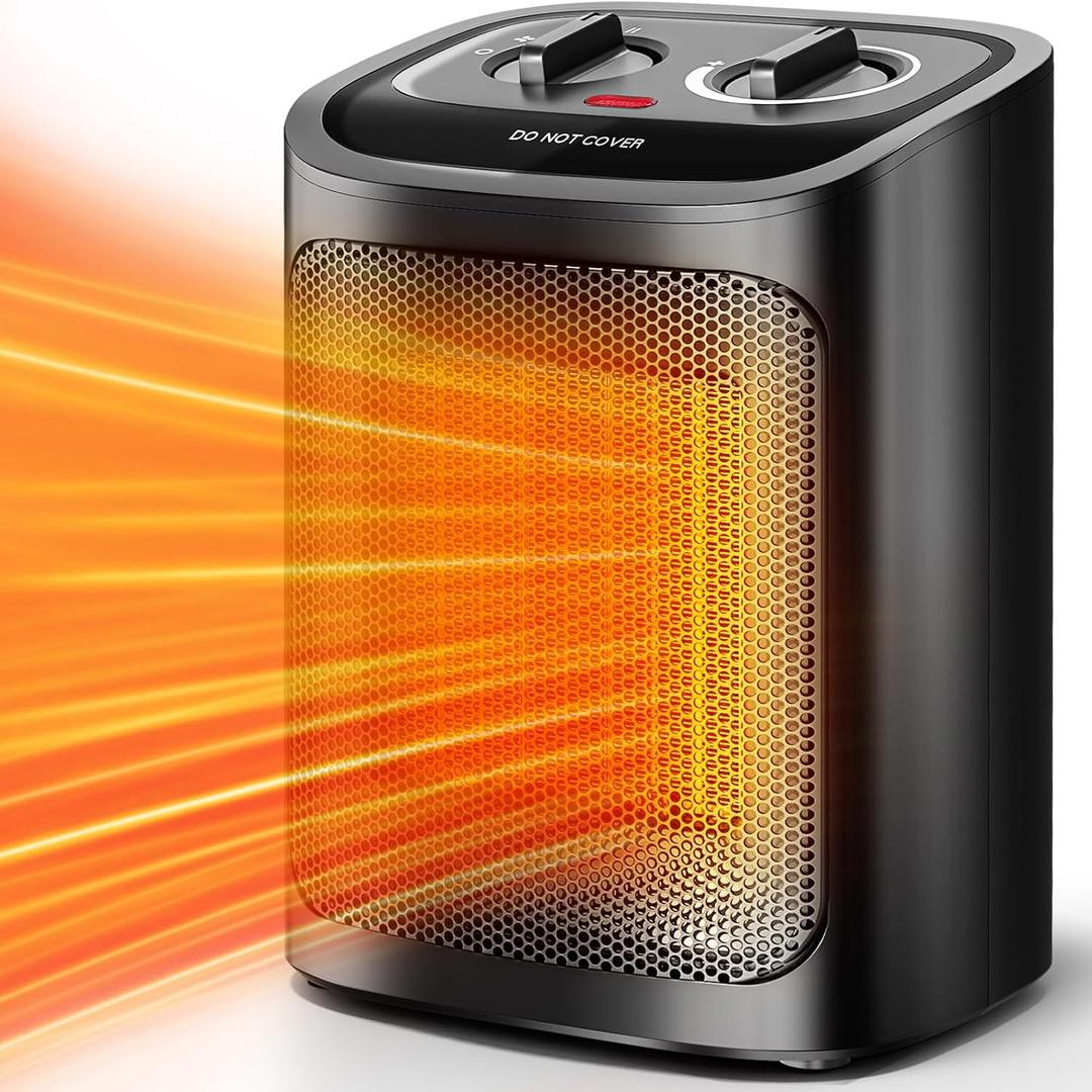 Kismile Space Heater, Portable Electric Heaters with Thermostat, 1500W/750W PTC Ceramic Heater Fan, Small Heater for Bedroom, Office and Indoor Use (Dark Black)