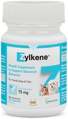 Vetoquinol Zylkene Calming Support Supplement for Small Dogs and Cats, Helps Promote Relaxation and Reduce External Stress Factors, Daily Behavioral Support and Anxiety Relief for Dogs and Cats, 75mg, Pack of 12, exp 03/2028
