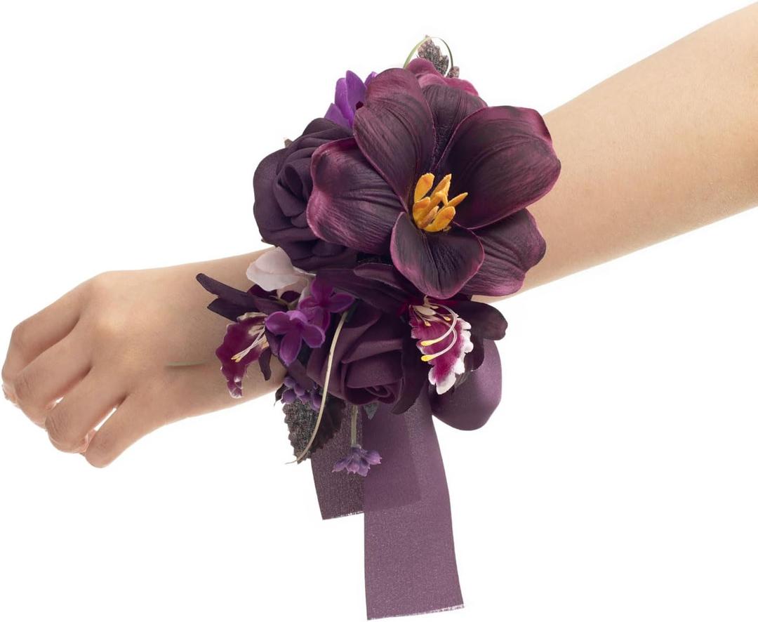 Ling's Moment 2pcs Prom Wrist/Shoulder Corsage Artificial Flower, Girl/Mother Homecoming/Wedding Corsage Wristlet Dcor, etc. Deep Purple