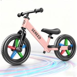 SEREED Toddler Balance Bike 2 Year Old, No Pedal Kids Bicycle Toys for 2-5 Years Old, Tool-Free Adjustment, Customize Plate with Stickers, Gift for 2-3 Boys Girls (Pink Lighting)