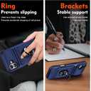 for iPhone 17 Wallet Case with Card Holder + 1 Screen Protector, (2 Cards) & 360Ring Kickstand Military Grade Drop Shockproof Rugged Case for iPhone 17 6.3" 2025(Blue)