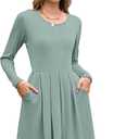 AUSELILY Long Sleeve Dress Women 2025 Crew Neck Fall Dresses Casual Knee Length Dress with Pockets (M)