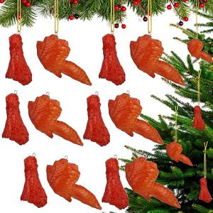 Yinder 12 Pcs Chicken Nugget Ornament Chicken Wing Ornament Food Ornaments for Christmas Tree Hanging Fried Chicken Fake Chicken Leg Wing for Christmas Tree Xmas Party Decorations