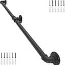 5FT Industrial Staircase Handrail,Staircase handrail for Outdoor and Indoor Stairs Loft Porch HandRail (5Feet) Steps Black Iron Pipe.