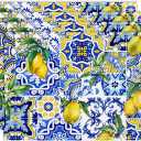 Lemon Tiles Placemat Set of 4, 12x18 Inch Summer Spring Yellow Lemon Blue Ceramic Tiles Floral Fruit Seasonal Rustic Farmhouse Coffee Table Mats for Outdoor Kitchen Dining Table Decoration
