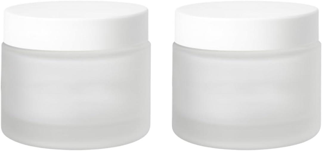 2Packs 60g/2Oz Frosted Glass Cream Jars with White Lids Refillable Empty Cosmetic Containers Leakproof Lotion Jars for Face Cream, Lotion, Balm, Scrubs, Skincare Storage