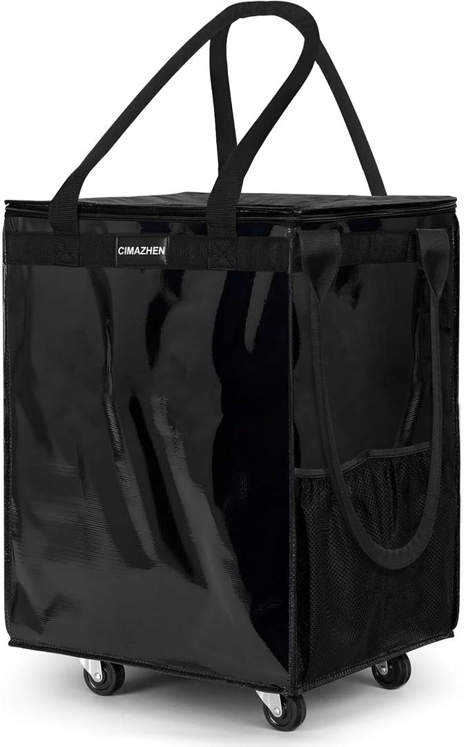 Reusable Grocery Bag on 4 Wheels, 70L Foldable Rolling Tote Bag with 3 Handles and Zipper, Rolling Shopping Cart for Groceries, Storage, Laundry, Travel, Organizer, 76lb. Large