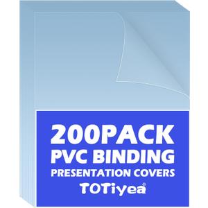 TOTiyea 200 Pack 8 Mil PVC Binding Presentation Covers, Clear Report Covers for Binding,8.5x11 Inches,Letter Size