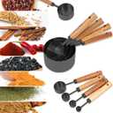 Measuring Cups and Spoons Set with Fragrant Wood Handles, 8 Piece Measuring Spoons and Measuring Cups Set,Precision Measuring Cup Set for the Kitchen Enthusiast(Black)