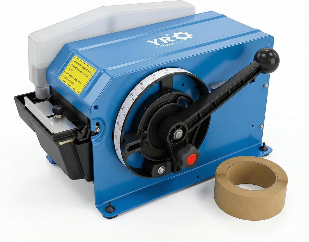 Manual Water Activated Tape Dispenser, Industrial Gummed Tape Machine for Reinforced Kraft Paper Tape (Up to 3" Wide), Heavy Duty Packing Cutter with Stainless Steel Blade for Shipping & Warehouse