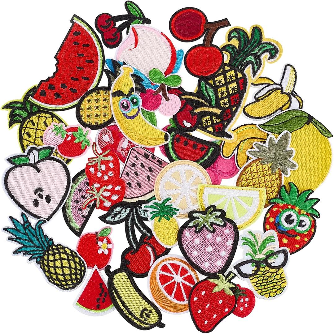37 Pcs Sweet Fruit Iron on Patches, Summer Fruit Embroidered Sew on Patches, Watermelon Lemon Pineapple Applique Patch for Clothing DIY Accessories