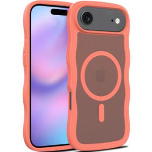 Magnetic for iPhone Air Case, (Compatible with Magsafe) Curly Wavy Frame Hard Translucent Matte Clear Back Cover for Women Men TPU Bumper Shockproof Phone Case (Orange)