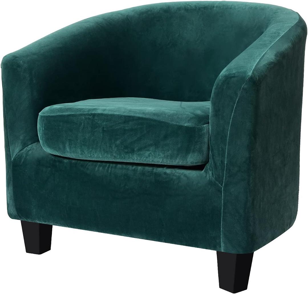 Only Covers, 2 Pieces Velvet Tub Chair Covers with Cushion Cover, Removable Stretch Club Chair Slipcover for IKEA Tullsta, Armchair Furniture Protector for Living Room (Dark Kelly Green)