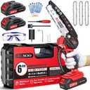 Mini Chainsaw, 6 Inch Mini Chainsaw Cordless, 2024 Upgraded Portable Handheld Small Chain saw for Wood Cutting, Tree Trimming, Courtyard, Household, and Garden (Includes 2 Batteries and 3 Chains) (Red)