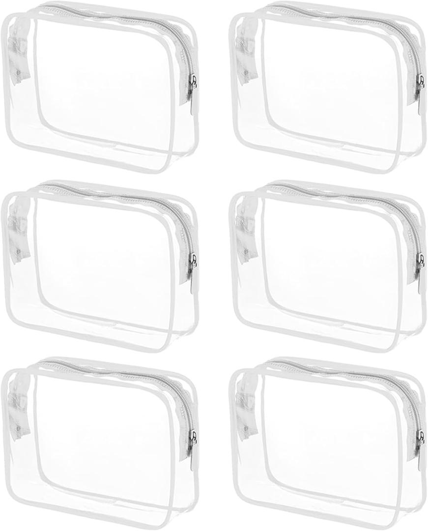 Tergy 6 Packs Clear Cosmetics Bags for Women Men Waterproof Toiletry Bags PVC Makeup Bags Organizer Case with Zipper for Travel Bathroom (6 White Colors)