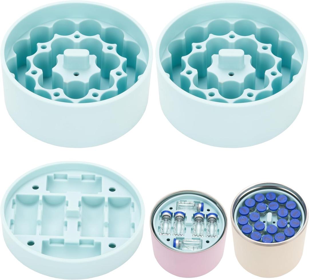 Silicone 3ml Vial Insert (1 short +2 tall) Compatible with Hydrapeak Food Jars,Vial Insert Peptide Storage for 32/25/18oz Hydrapeak Food Thermos, Maximum Hold 48 Vials, Blue,(No vials&Jar included)