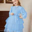 Arshiner Toddler Dress Little Girls Tutu Fall Winter Puff Long Sleeve Princess Party Tulle Dresses (Blue)