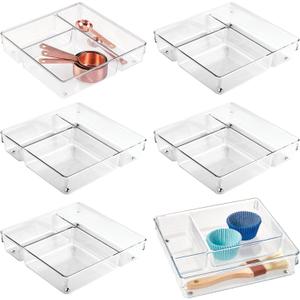 iDesign 3-Section Drawer Organizer, Set of 6, Clear