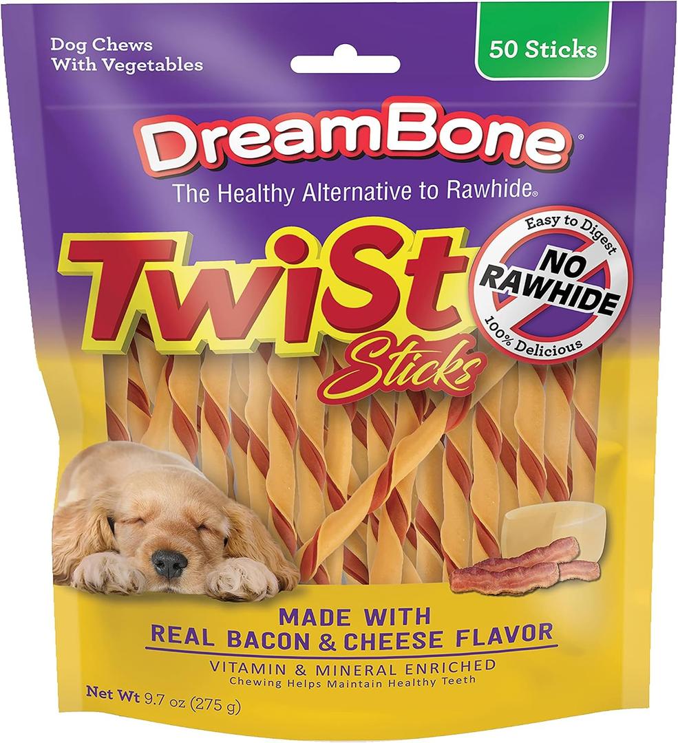 3 x DreamBone Twist Sticks, Made With Real Bacon And Cheese Flavor, Rawhide-Free Chews For Dogs, 50 Count (EXP 03/24/29)