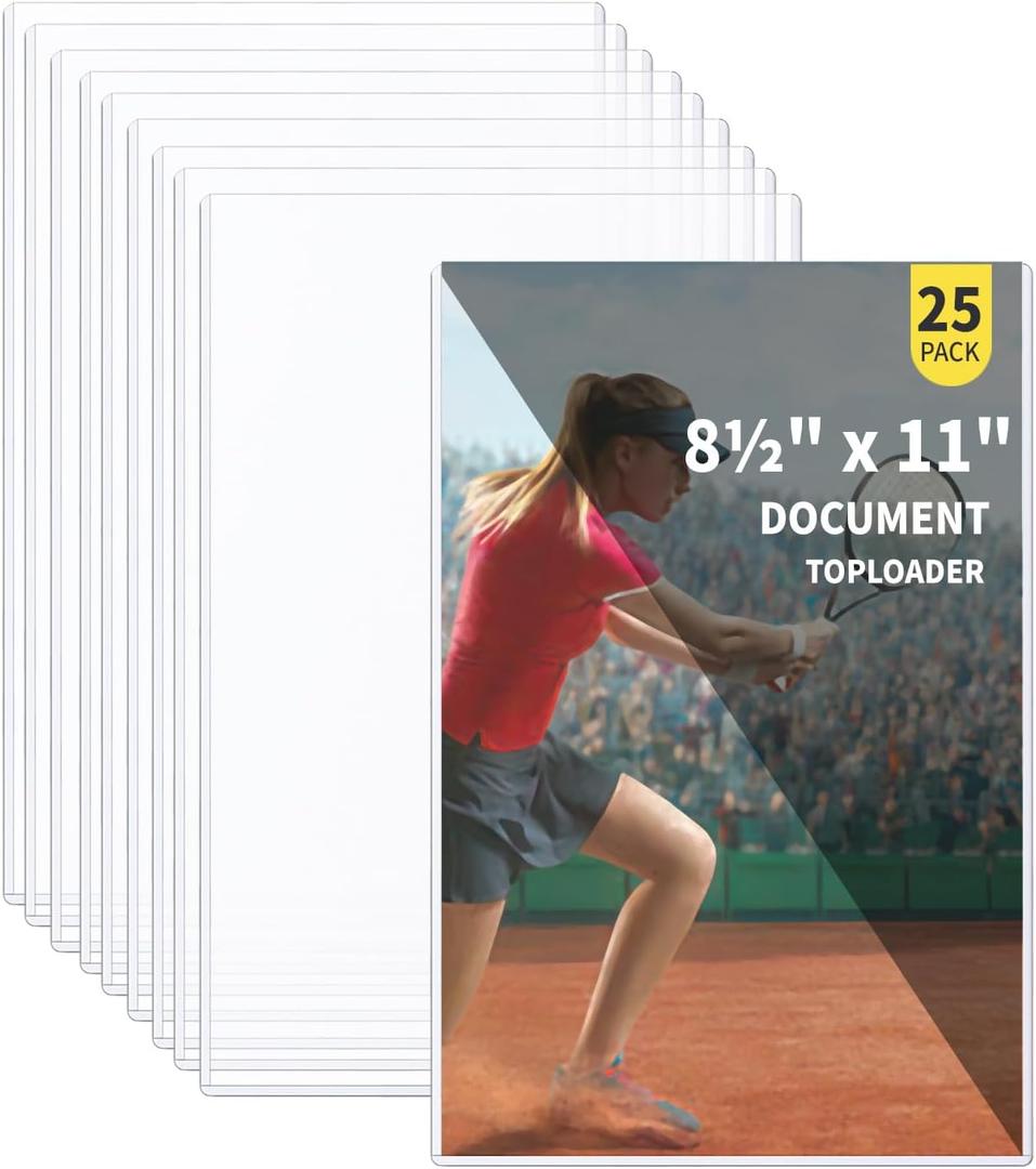 25-Pack 8.5 x 11 Inch Document-Toploaders - Premium Document Topload Holders, Crystal Clear Document Top loaders, Hard Plastic Page Sheet Protectors for Photos, Prints, Menu Covers and Work Papers