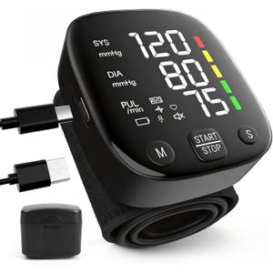 Automatic Wrist Blood Pressure Monitor for Home Use, Dual User Memory, Voice Guidance & Result Readout, Type-C Rechargeable