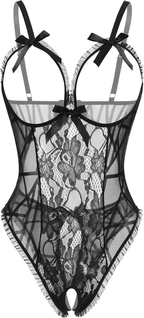 Avidlove Sexy Lingerie for Women One Piece Lace Babydoll Sleepwear Bodysuit (Black Geometry) Large