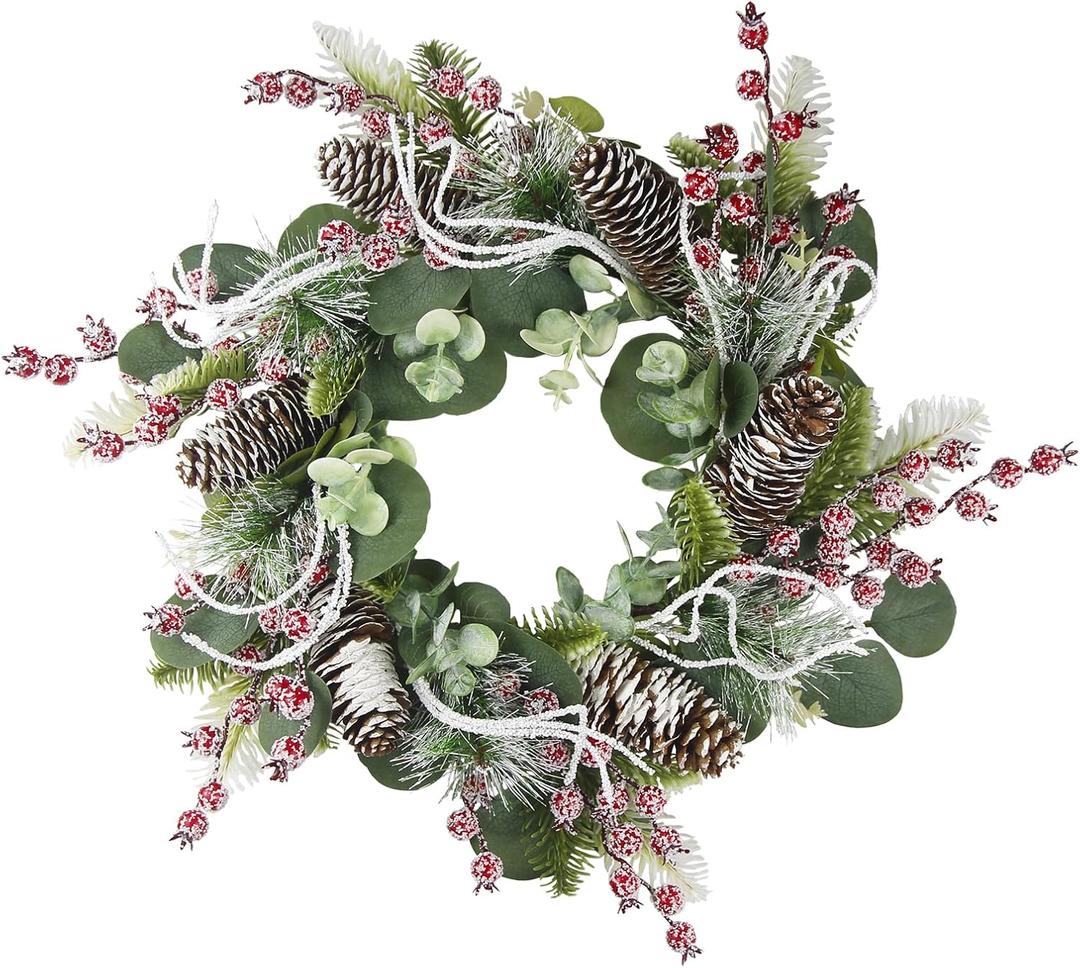 CISDUEO Christmas Wreath for Front Door Christmas Door Wreath with Pine Needles Pine Cones and Red Berries Snow Winter Wreaths for Front Door Outside Window Mantle Indoor Outdoor Xmas Decoration