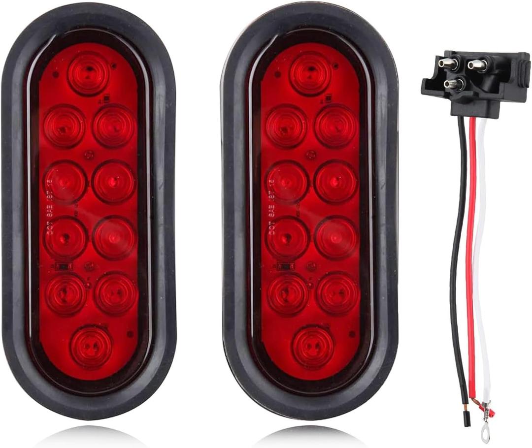 Red Trailer Truck LED Sealed RED 6" Oval Stop/Turn/Tail Light Marine Waterproof Including 3-pin water tight plug