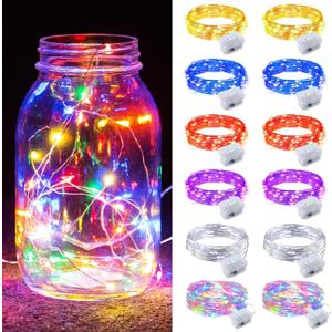 ZGWJ 12 Pack Fairy Lights Battery Operated, 7ft 20 Mini LED Fairy String Lights Silver Wire 3 Modes for DIY, Parties, Wedding, Bedroom, Halloween Christmas Decoration 6 Mixed-Color
